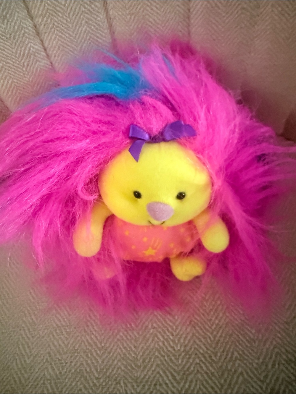 Tiny Lil fursonPlush Hedgehog with Pink Fur and Purple Bow - Kids Stuffed Animal